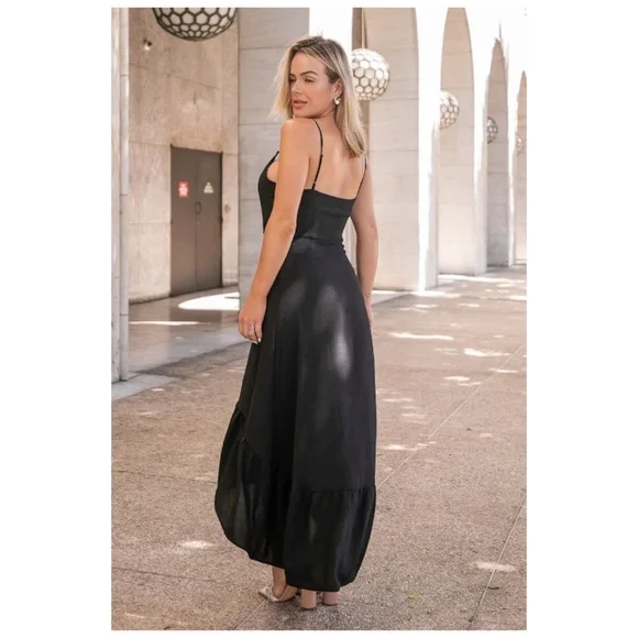 SOLD OUT Black Solid High Low Button Front Maxi Sleeveless Summer Casual Dress - Picture 4 of 7